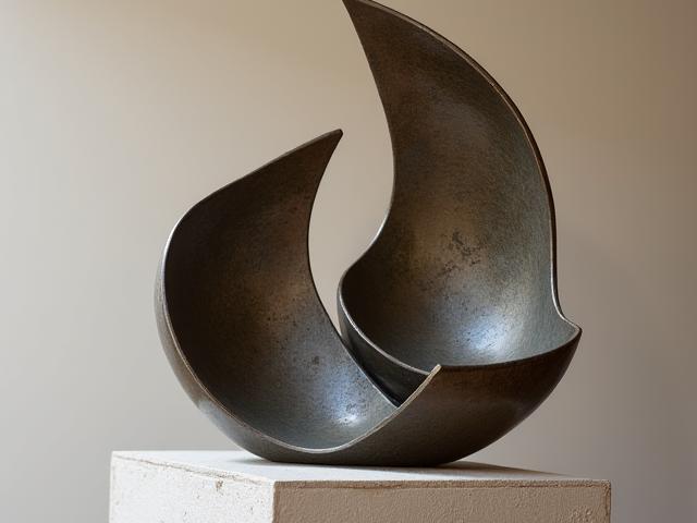 Scultura astratta in metallo con finitura ossidata di Aura Tessile